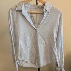 Abercombie & Fitch 90s Long-Sleeve Tie-Front Shirt- light blue